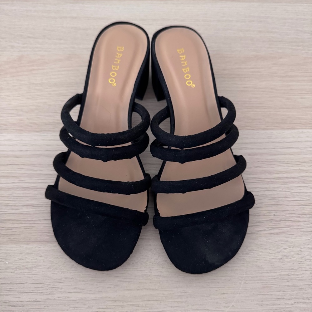 BAMBOO Women's Black Multi-Strap Heels